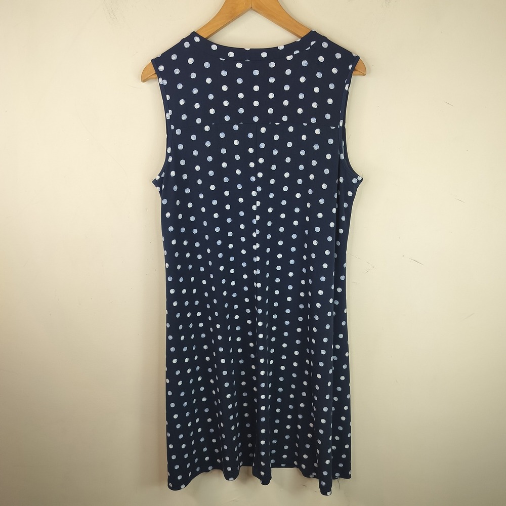Chico's Shift Dress Womens 2 / Large Polka Dot Jersey Knit Sleeveless Navy Blue - Picture 5 of 8